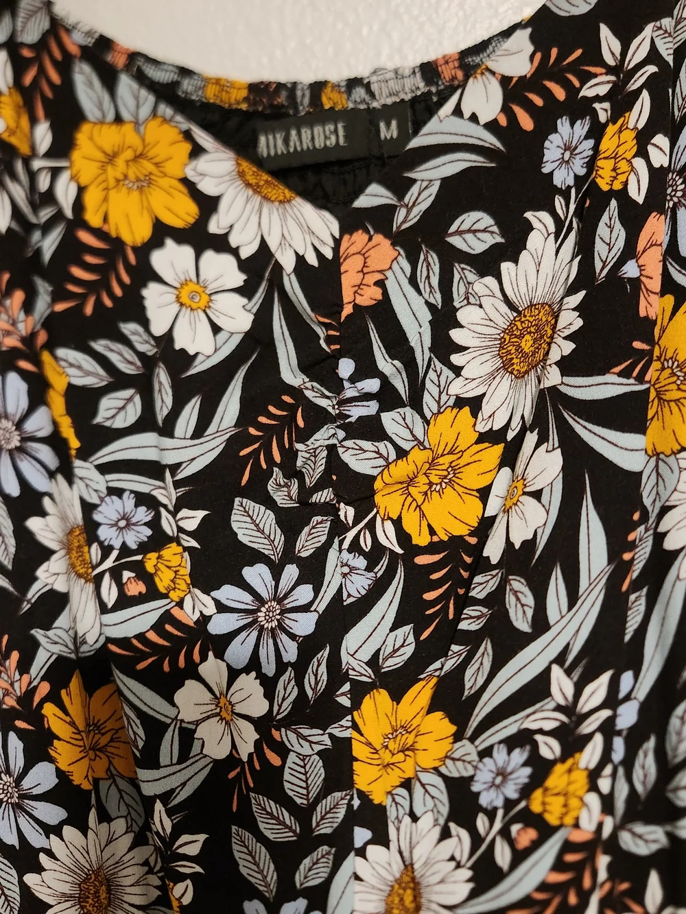 Black Floral Maxi Dress with Yellow & White Daisies Size Medium Mikarose - Picture 7 of 8